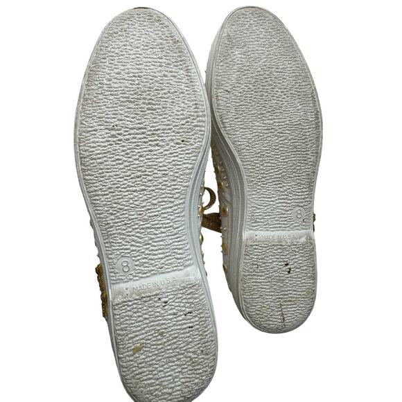 Vintage 80s Glitzies Bedazzled Butterfly Sparkly Gold Sequined Shoes Sneakers 8 - Picture 5 of 11